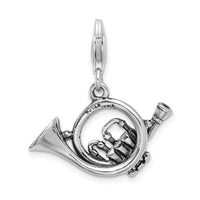 Sterling Silver 3-D Antiqued French Horn W/Lobster Claw Clasp Clasp Charm Charms