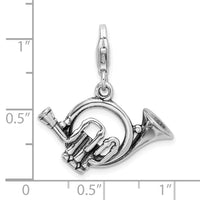 Sterling Silver 3-D Antiqued French Horn W/Lobster Claw Clasp Clasp Charm Charms