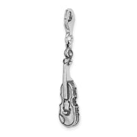 Sterling Silver 3-D Antiqued Violin W/Lobster Claw Clasp Clasp Charm Charms
