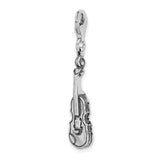 Sterling Silver 3-D Antiqued Violin W/Lobster Claw Clasp Clasp Charm Charms