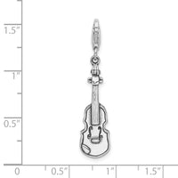Sterling Silver 3-D Antiqued Violin W/Lobster Claw Clasp Clasp Charm Charms