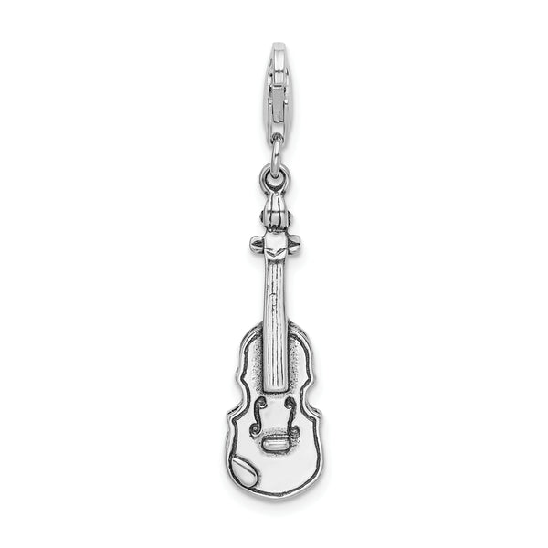 Sterling Silver 3-D Antiqued Violin W/Lobster Claw Clasp Clasp Charm Charms