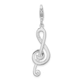 Sterling Silver Diamond-cut Treble Clef W/Lobster Claw Clasp Clasp Charm Charms