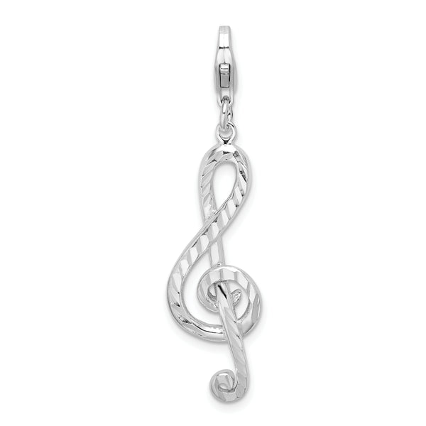 Sterling Silver Diamond-cut Treble Clef W/Lobster Claw Clasp Clasp Charm Charms