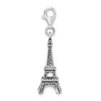 Sterling Silver 3-D Antiqued Effil Tower W/Lobster Claw Clasp Clasp Charm Charms