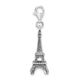 Sterling Silver 3-D Antiqued Effil Tower W/Lobster Claw Clasp Clasp Charm Charms