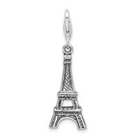 Sterling Silver 3-D Antiqued Effil Tower W/Lobster Claw Clasp Clasp Charm Charms