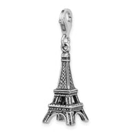 Sterling Silver 3-D Antiqued Effil Tower W/Lobster Claw Clasp Clasp Charm Charms