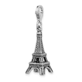 Sterling Silver 3-D Antiqued Effil Tower W/Lobster Claw Clasp Clasp Charm Charms