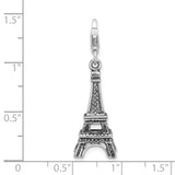 Sterling Silver 3-D Antiqued Effil Tower W/Lobster Claw Clasp Clasp Charm Charms