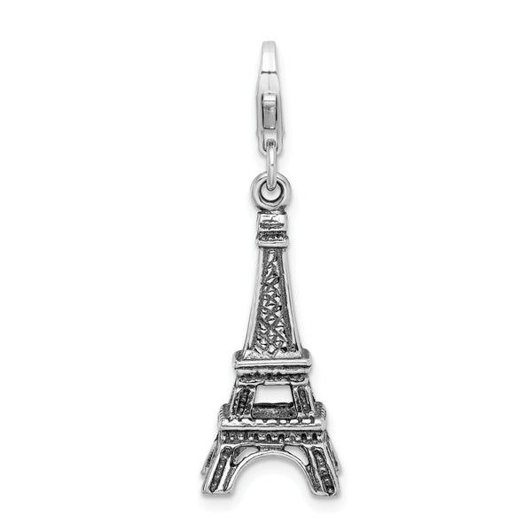 Sterling Silver 3-D Antiqued Effil Tower W/Lobster Claw Clasp Clasp Charm Charms