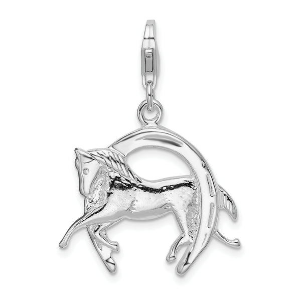 Amore LaVita Sterling Silver Horse and Shoe with Lobster Clasp Charm