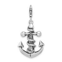 Sterling Silver 3-D Antiqued Anchor & Rope W/Lobster Claw Clasp Clasp Charm Charms