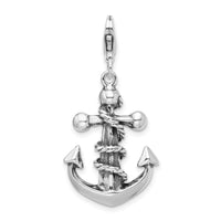 Sterling Silver 3-D Antiqued Anchor & Rope W/Lobster Claw Clasp Clasp Charm Charms
