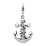 Sterling Silver 3-D Antiqued Anchor & Rope W/Lobster Claw Clasp Clasp Charm Charms