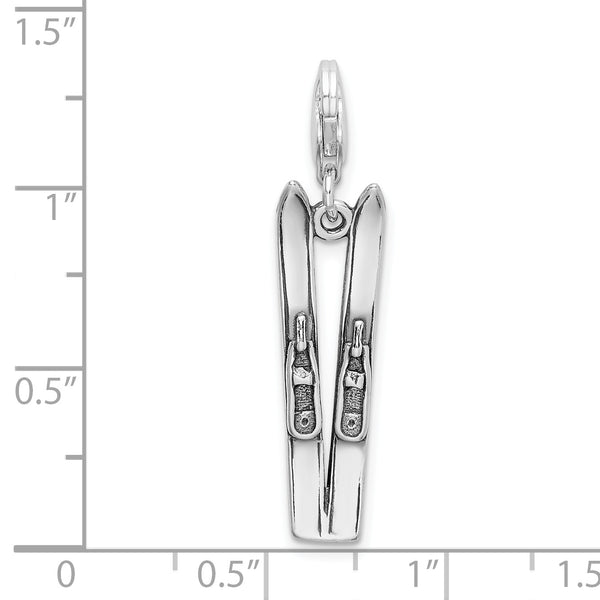 Sterling Silver Antiqued Skis W/Lobster Claw Clasp Clasp Charm Charms