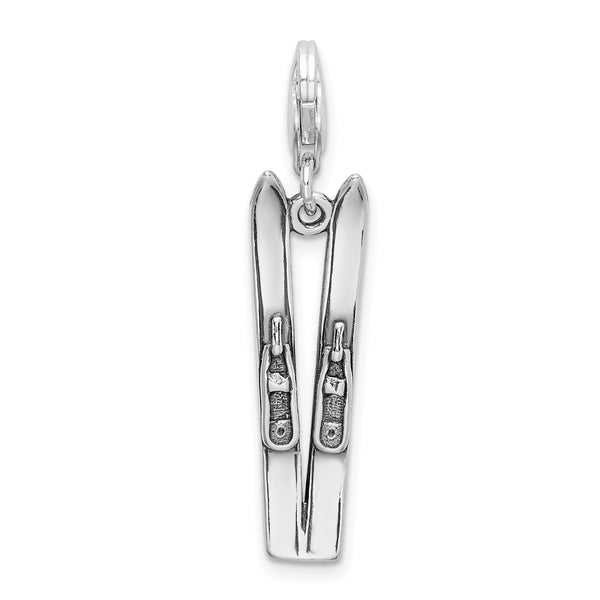 Sterling Silver Antiqued Skis W/Lobster Claw Clasp Clasp Charm Charms