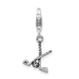 Amore LaVita Sterling Silver Antiqued Golf Clubs & Ball with Lobster Clasp Charm