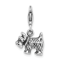 Amore LaVita Sterling Silver 3-D Antiqued Scottie Dog with Lobster Clasp Charm