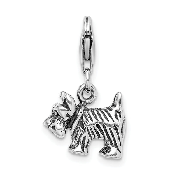 Amore LaVita Sterling Silver 3-D Antiqued Scottie Dog with Lobster Clasp Charm