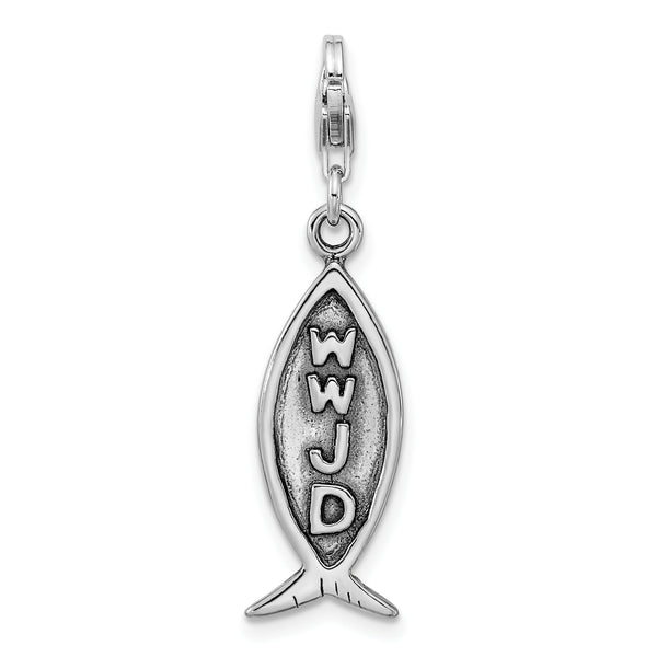 Amore LaVita Sterling Silver Antiqued WWJD Ichthus with Lobster Clasp Charm