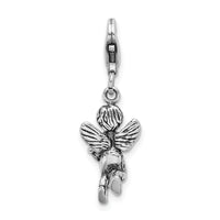 Sterling Silver 3D Antiqued Angel & Harp with Lobster Clasp Charm