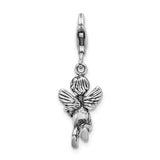 Sterling Silver 3D Antiqued Angel & Harp with Lobster Clasp Charm
