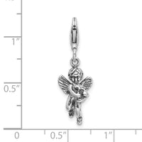 Sterling Silver 3D Antiqued Angel & Harp with Lobster Clasp Charm