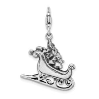 Sterling Silver 2D Antiqued Sleigh W/Lobster Claw Clasp Clasp Charm Charms
