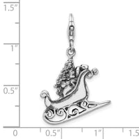 Sterling Silver 2D Antiqued Sleigh W/Lobster Claw Clasp Clasp Charm Charms