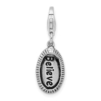 Sterling Silver Antiqued BELIEVE with Lobster Clasp Charm