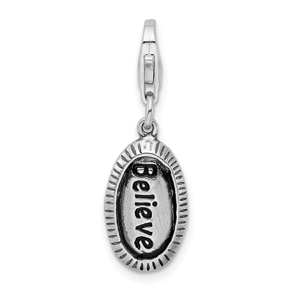 Sterling Silver Antiqued BELIEVE with Lobster Clasp Charm