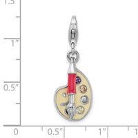 Amore LaVita Sterling Silver CZ Enamel Artist Palette with Lobster Clasp Charm