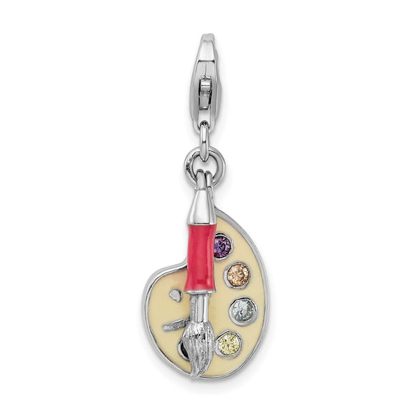 Amore LaVita Sterling Silver CZ Enamel Artist Palette with Lobster Clasp Charm