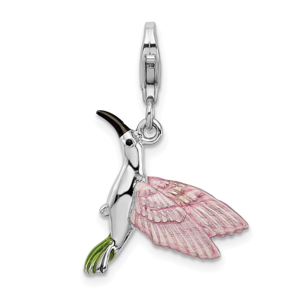 Amore LaVita Sterling Silver Enamel Hummingbird with Lobster Clasp Charm