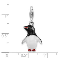 Sterling Silver Enamel Penguin W/Lobster Claw Clasp Clasp Charm Charms