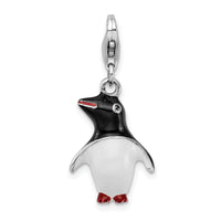 Sterling Silver Enamel Penguin W/Lobster Claw Clasp Clasp Charm Charms