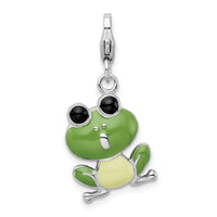 Sterling Silver Enameled 3-D Frog W/Lobster Claw Clasp Clasp Charm Charms