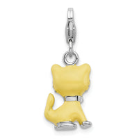 Sterling Silver Enameled 3-D Cat W/bow Tie W/Lobster Claw Clasp Clasp Charm Charms