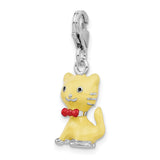 Sterling Silver Enameled 3-D Cat W/bow Tie W/Lobster Claw Clasp Clasp Charm Charms