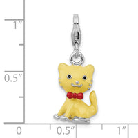 Sterling Silver Enameled 3-D Cat W/bow Tie W/Lobster Claw Clasp Clasp Charm Charms