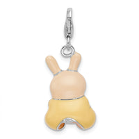 Sterling Silver Enameled 3-D Bunny W/Lobster Claw Clasp Clasp Charm Charms