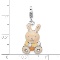 Sterling Silver Enameled 3-D Bunny W/Lobster Claw Clasp Clasp Charm Charms