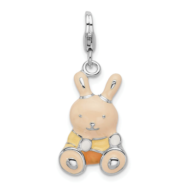 Sterling Silver Enameled 3-D Bunny W/Lobster Claw Clasp Clasp Charm Charms