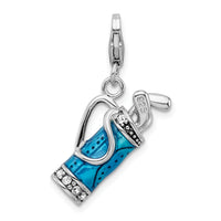 Sterling Silver Enameled 3-D Golf Bag And Clubs W/Lobster Claw Clasp Clasp Charm Charms