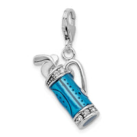 Sterling Silver Enameled 3-D Golf Bag And Clubs W/Lobster Claw Clasp Clasp Charm Charms