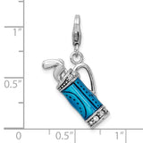 Sterling Silver Enameled 3-D Golf Bag And Clubs W/Lobster Claw Clasp Clasp Charm Charms