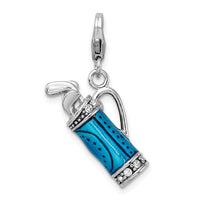 Sterling Silver Enameled 3-D Golf Bag And Clubs W/Lobster Claw Clasp Clasp Charm Charms