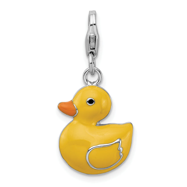 Sterling Silver Enameled 3-D Duck W/Lobster Claw Clasp Clasp Charm Charms