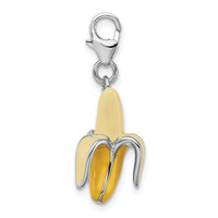 Amore LaVita Sterling Silver Enameled 3-D Peeled Banana with Lobster Clasp Charm